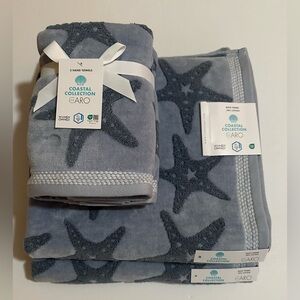 4pc CARO HOME Coastal Collection Star Fish Bath Towel Set - Blue